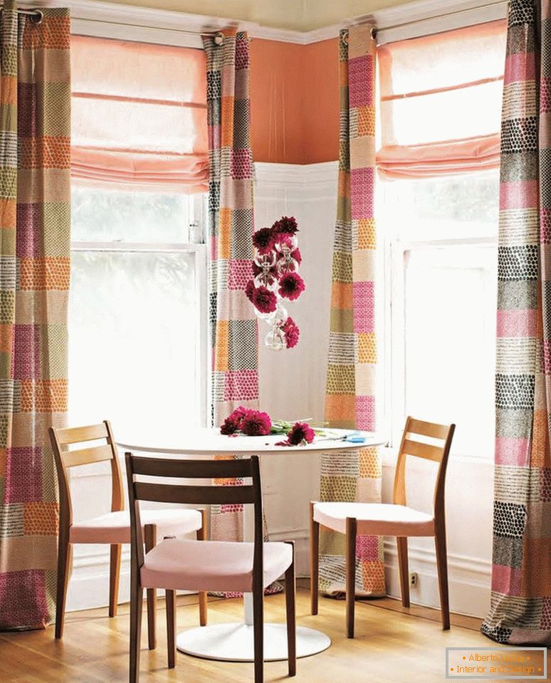 Bright curtains in the dining room