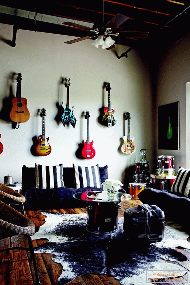 Guitars on the wall in the living room