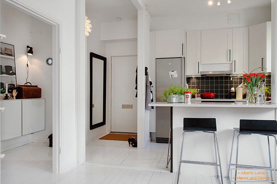 Bar counter in studio apartment