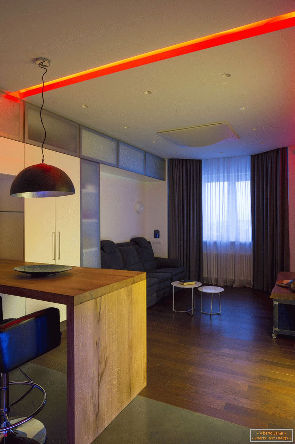 Interior of the apartment with controlled lighting