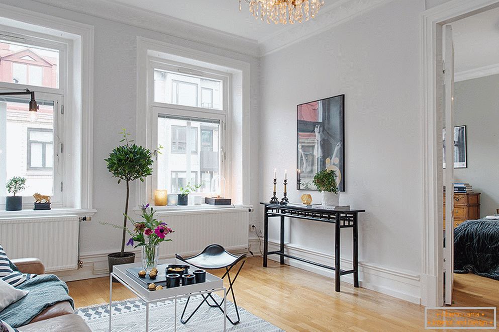 Interior of a two-room apartment in Scandinavian style in Stockholm