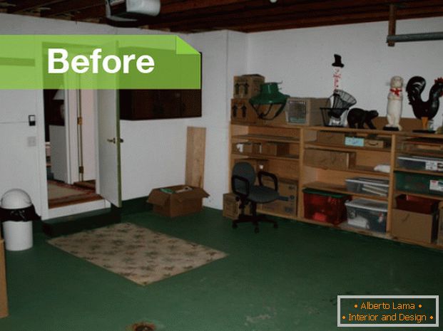 Interior of the garage before repairs