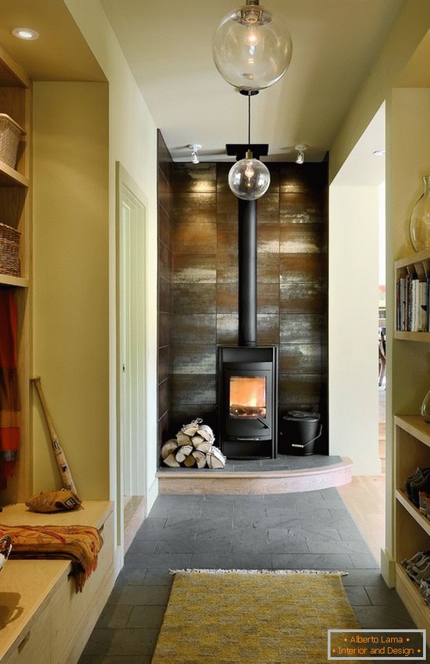 Fireplace in the interior of the garage