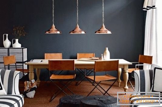 Copper lamps above the table