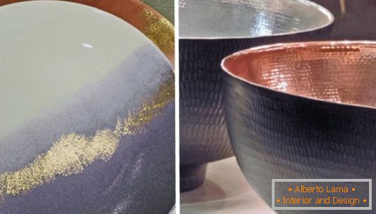 Dishes with metallic paint
