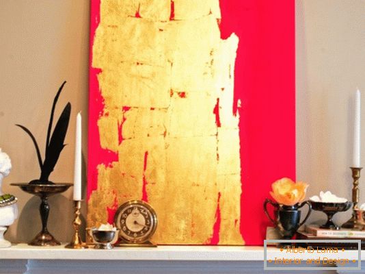Art with red and gold paint