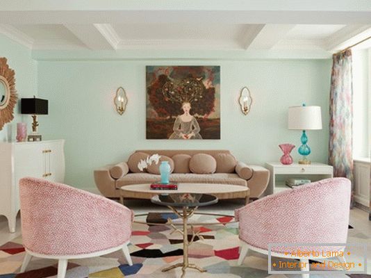 Pastel colors in the design of the living room