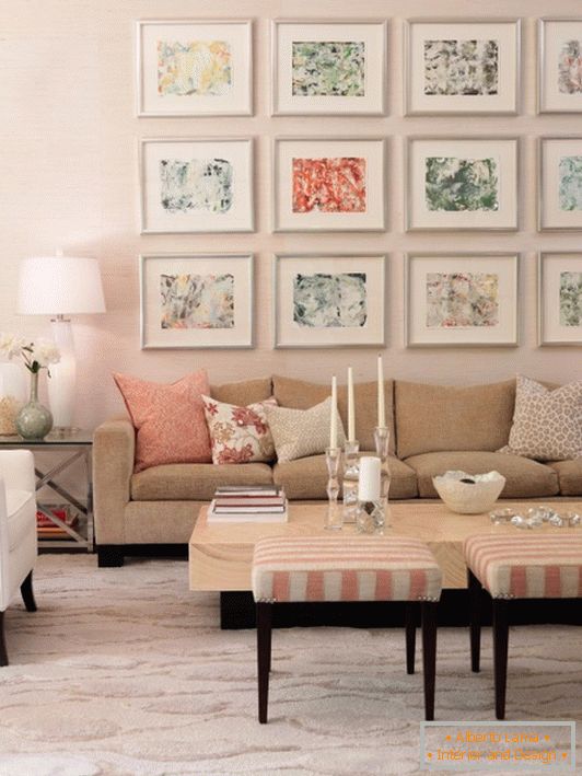 Light pastel shades in the design of the living room