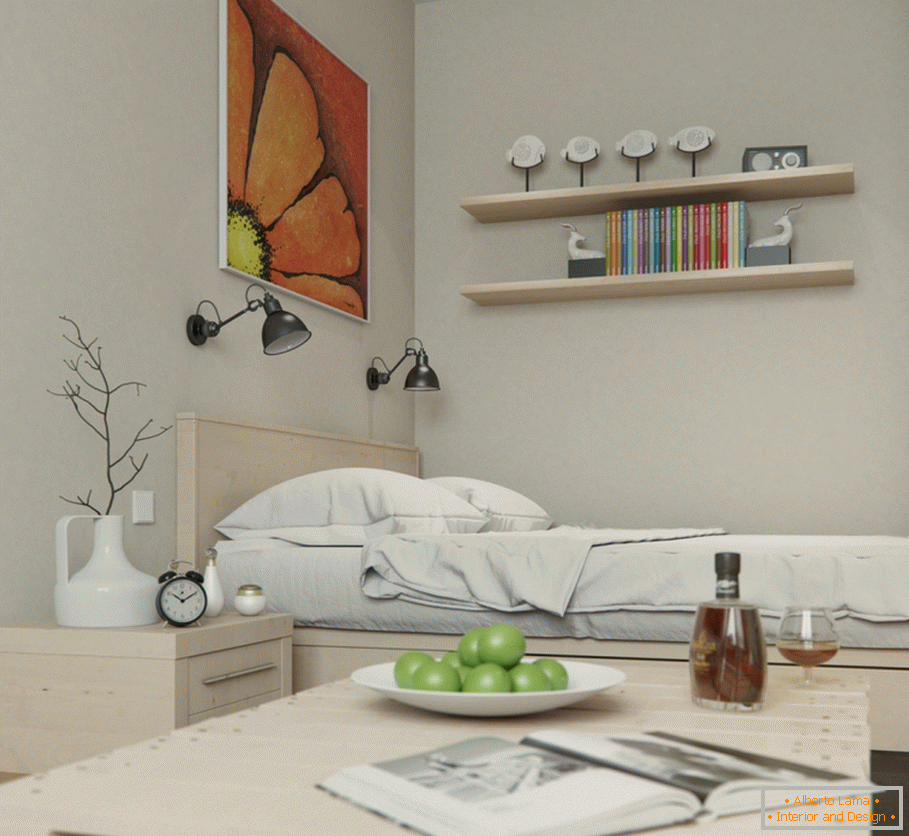 Example of interior design of a small bedroom in the photo