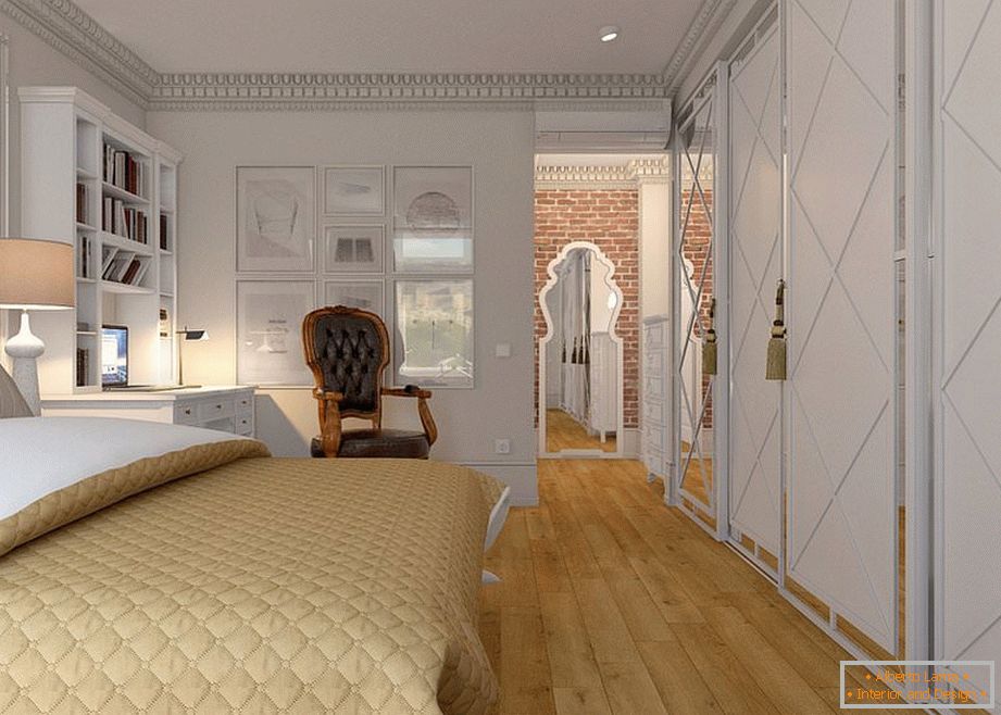 Example of interior design of a small bedroom in the photo