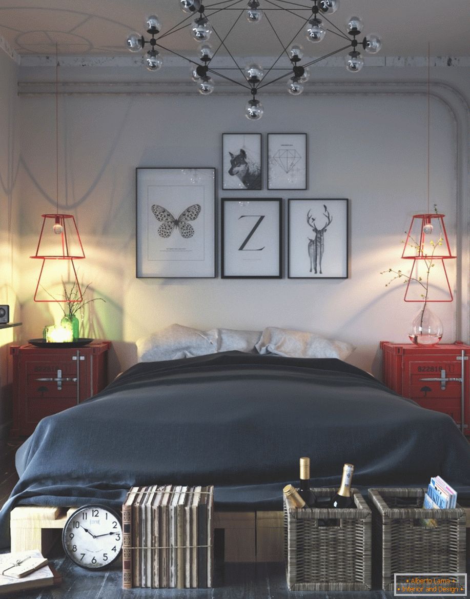 Example of interior design of a small bedroom in the photo