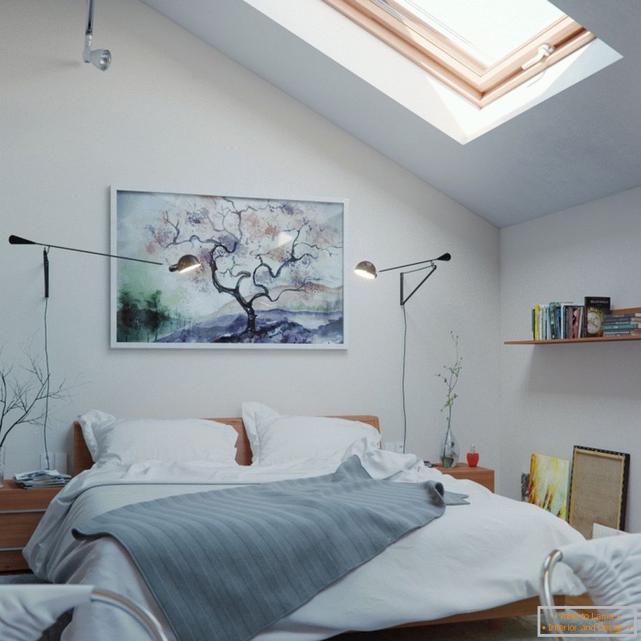 Example of interior design of a small bedroom in the photo