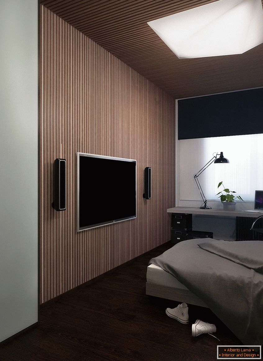 Example of interior design of a small bedroom in the photo