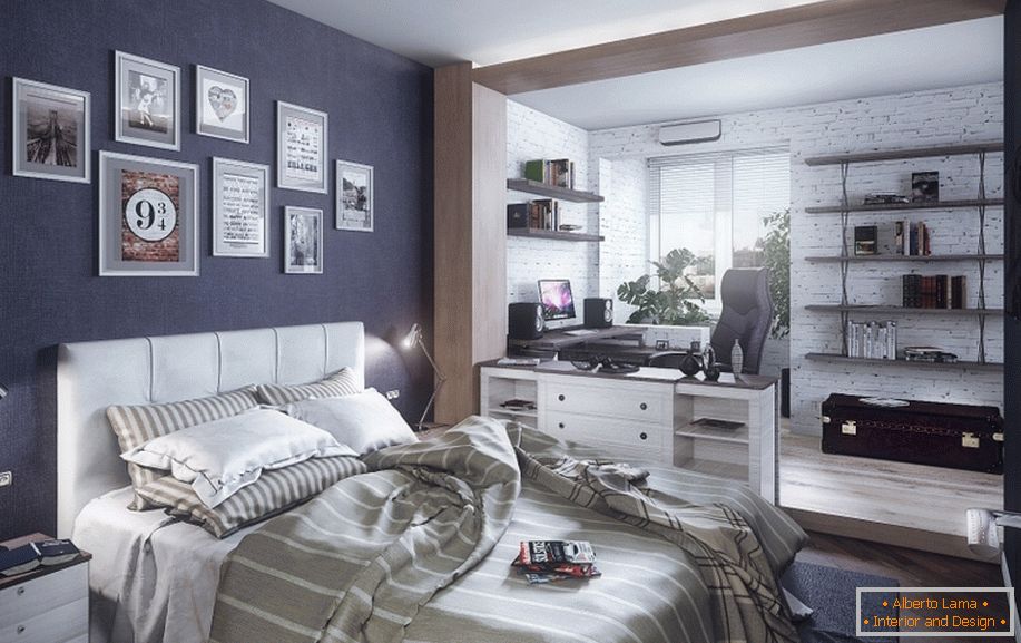 Example of interior design of a small bedroom in the photo