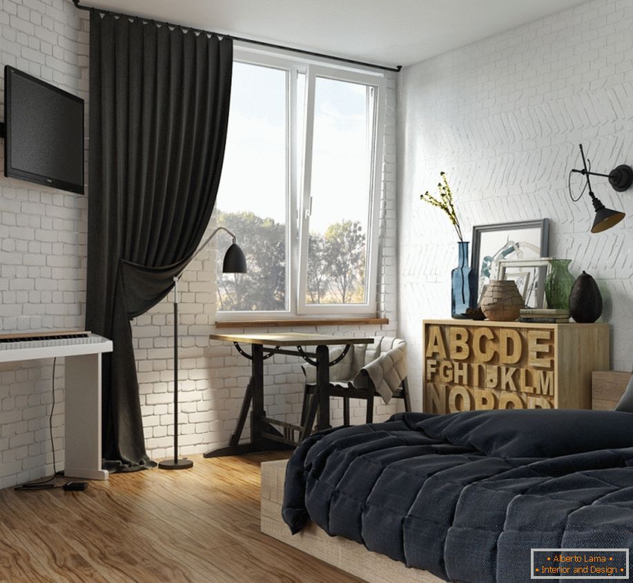 Example of interior design of a small bedroom in the photo