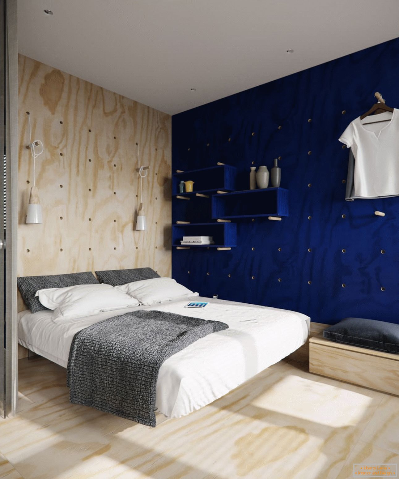 Example of interior design of a small bedroom in the photo