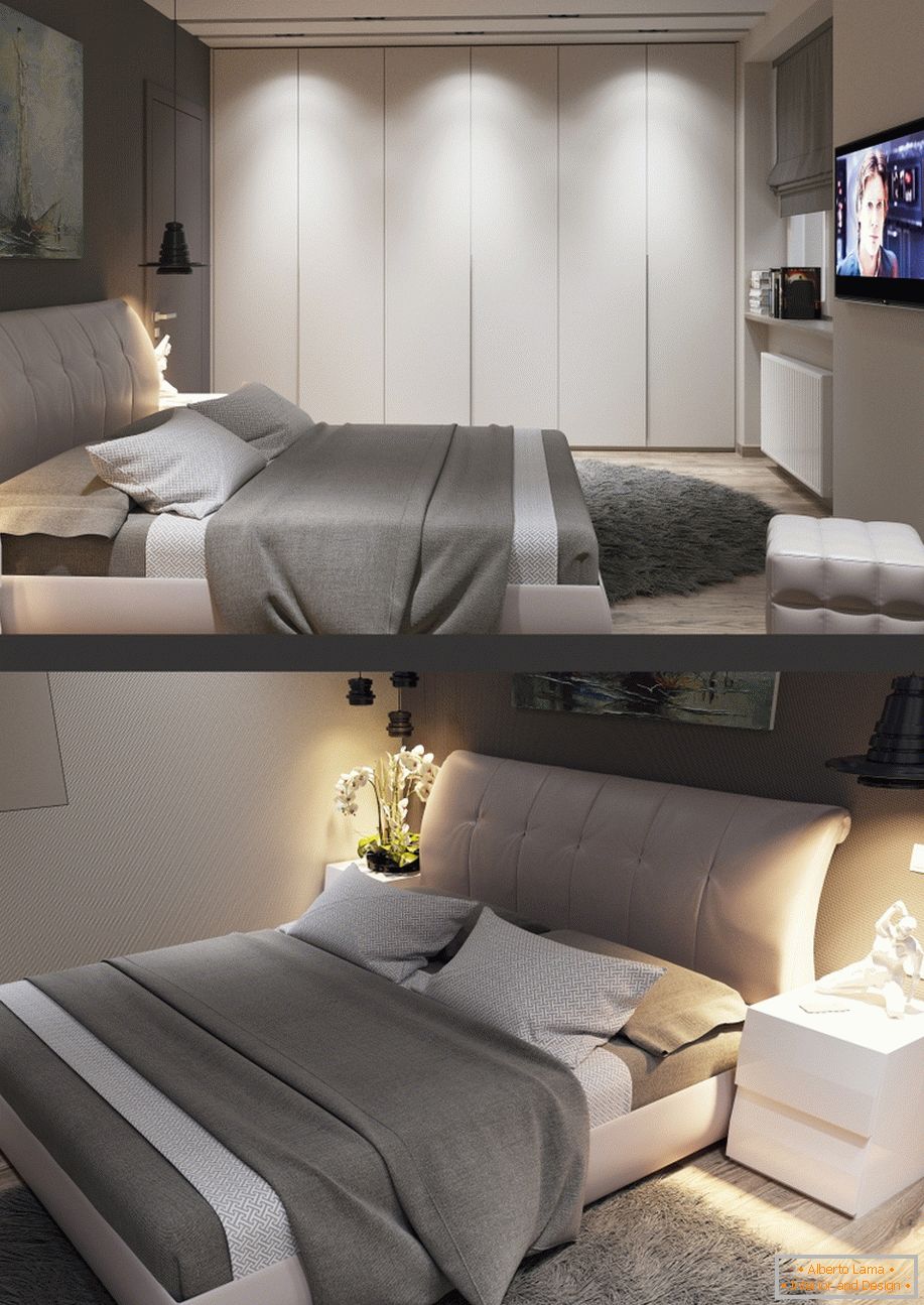 Example of interior design of a small bedroom in the photo