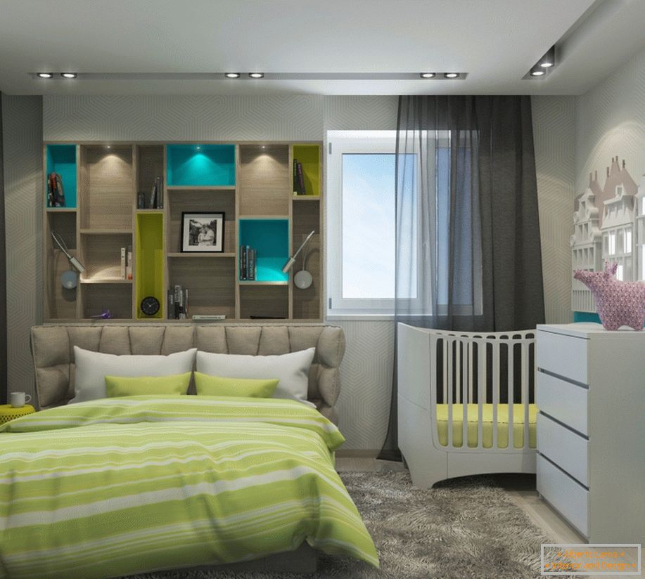 Example of interior design of a small bedroom in the photo