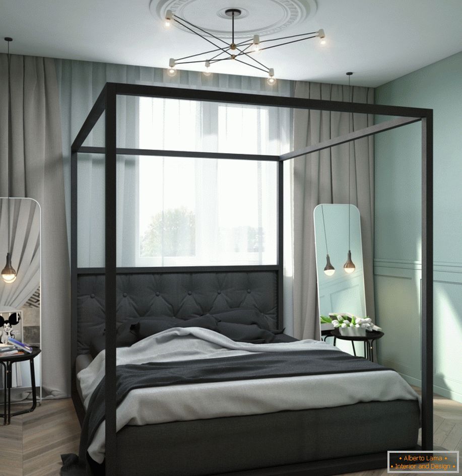 Example of interior design of a small bedroom in the photo