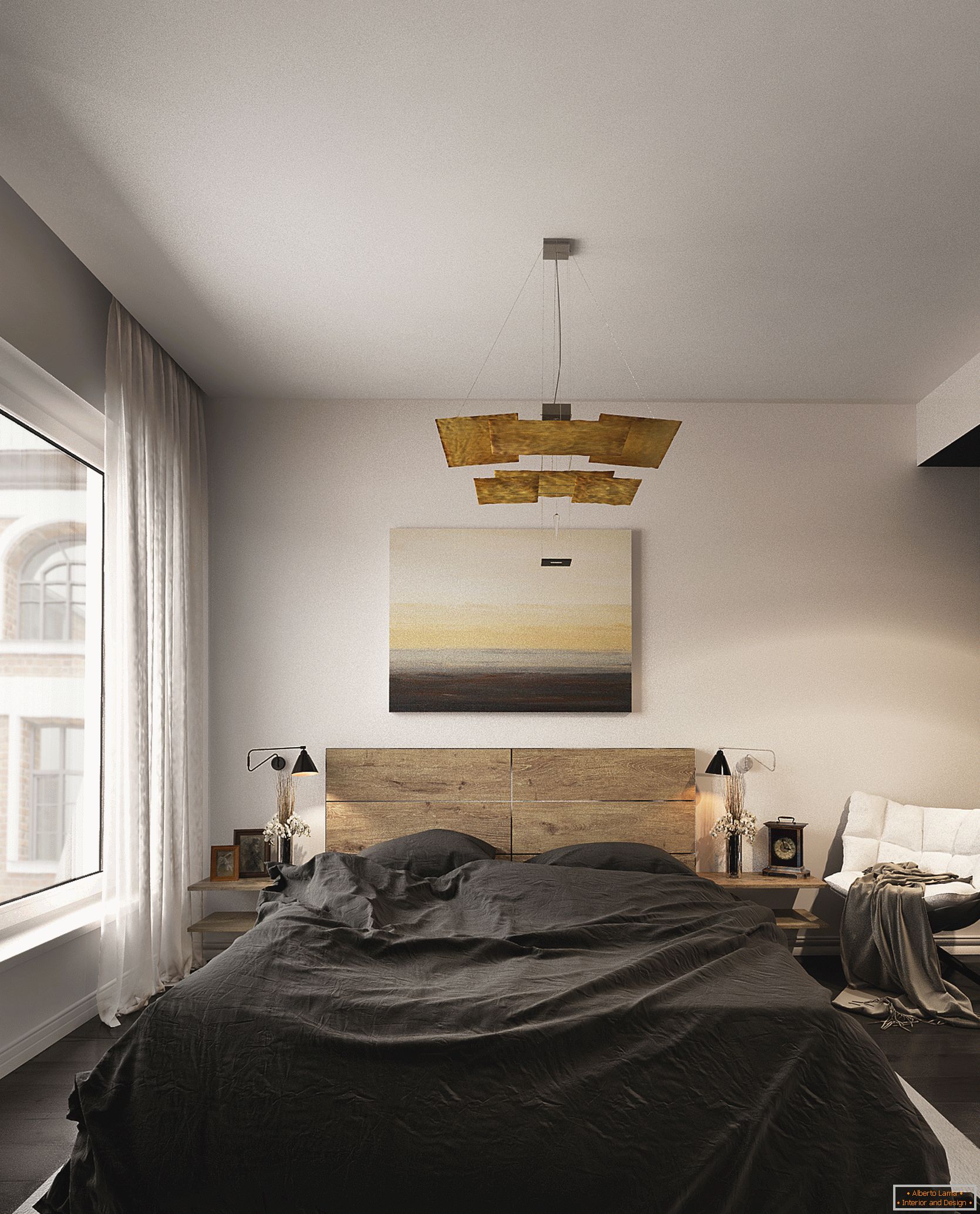 Example of interior design of a small bedroom in the photo