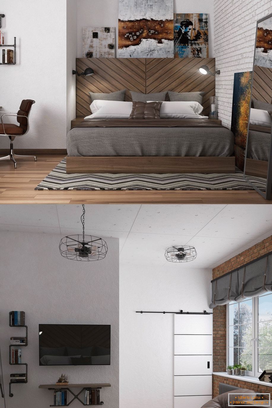 Example of interior design of a small bedroom in the photo