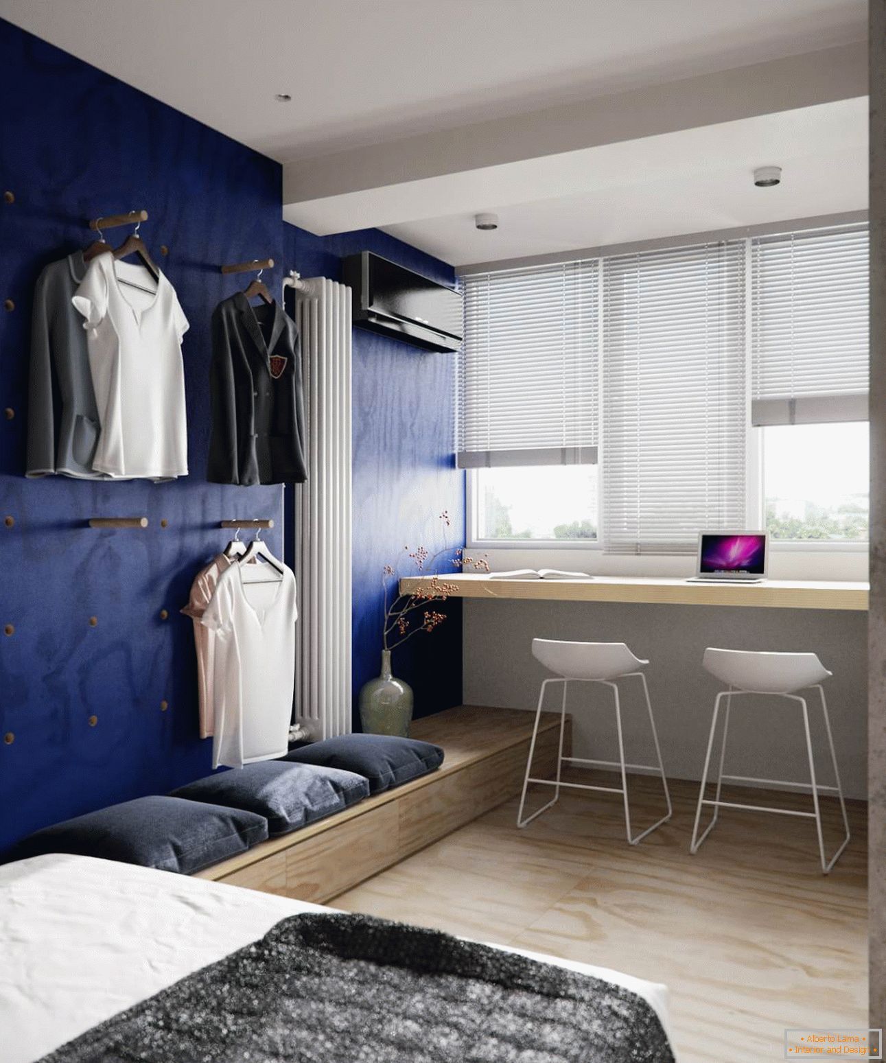 Example of interior design of a small bedroom in the photo