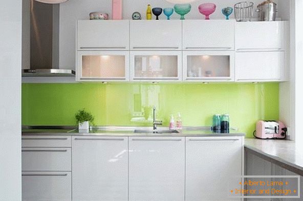 Bright accents on the white kitchen
