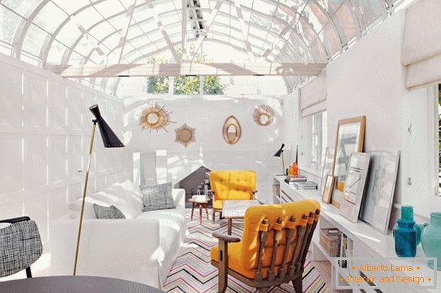 Transparent ceiling in a small living room