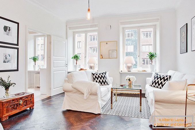 Interior of the living room in white color