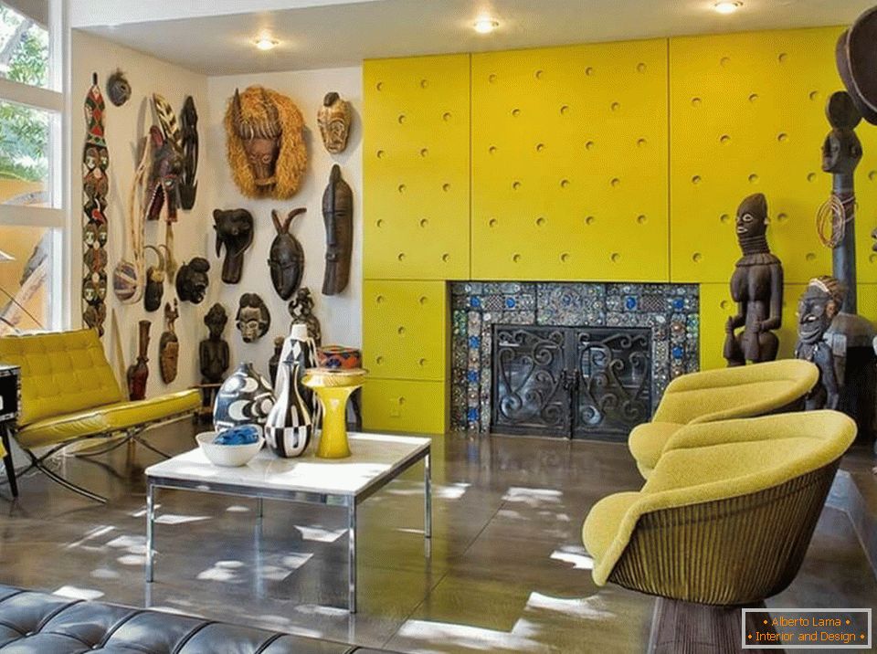 Wall panels in interior decoration in African style