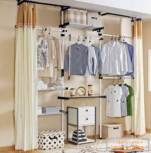 Wardrobe with curtains instead of doors