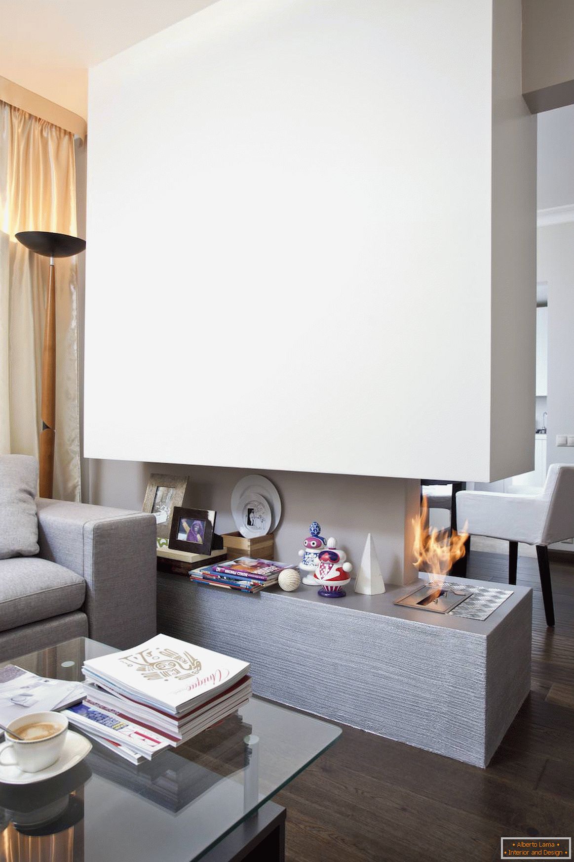 Fireplace in the living room of a stylish apartment