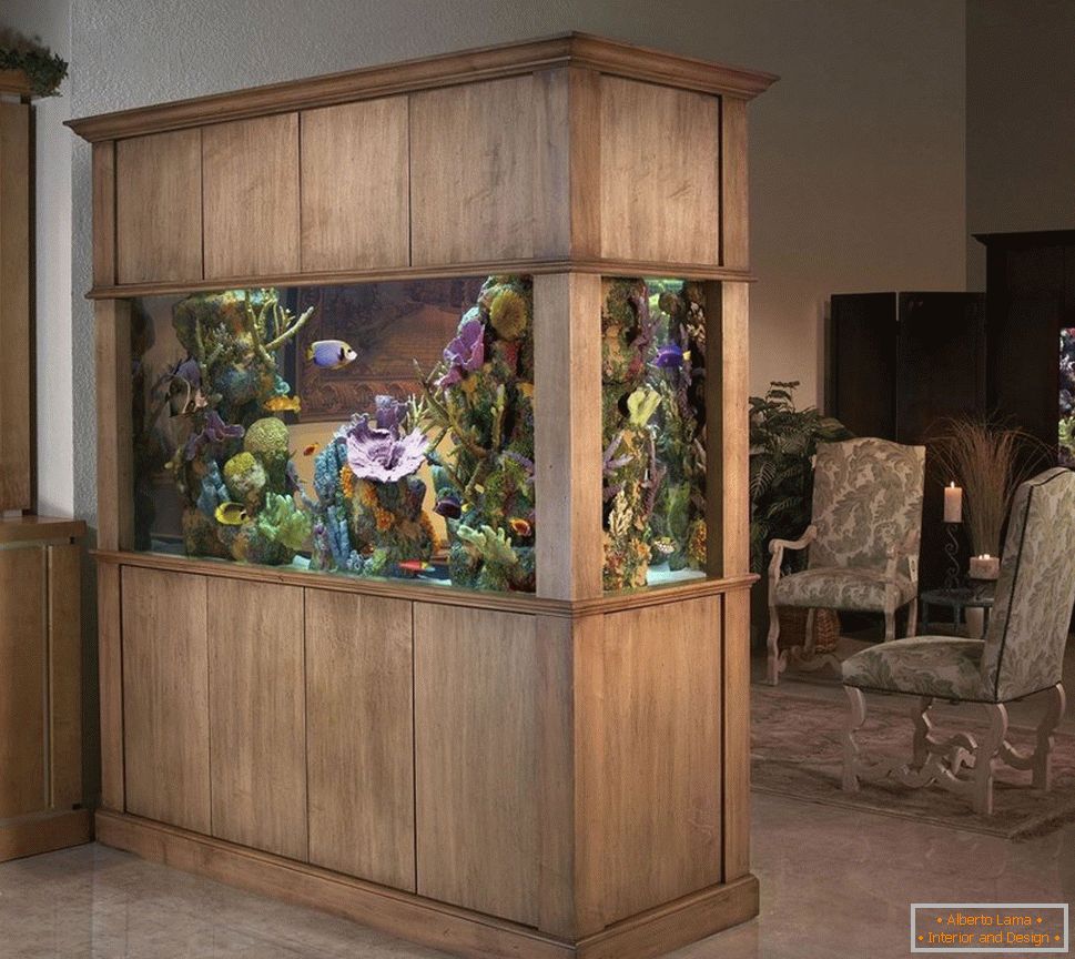 Aquarium with the design of wood
