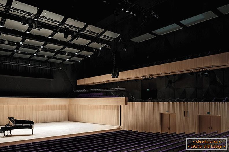 The interior of the concert hall of the Kilden Center for the Performing Arts