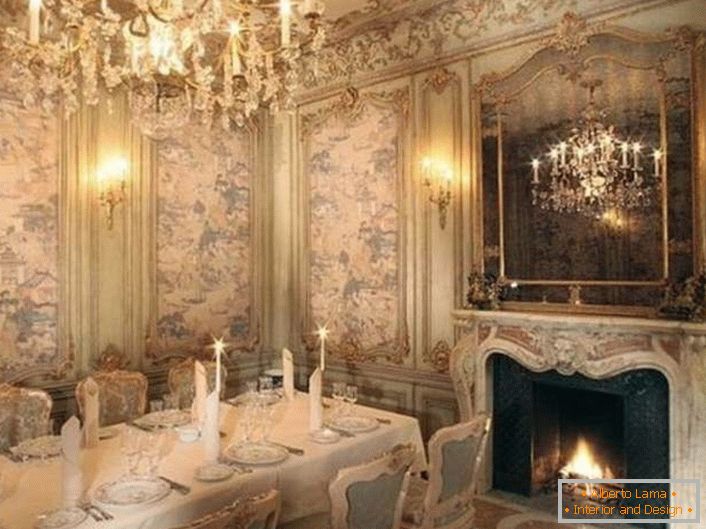 Fireplace in the luxurious dining room