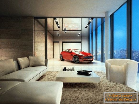 Garage and living room