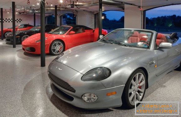 Luxury cars in an extravagant garage