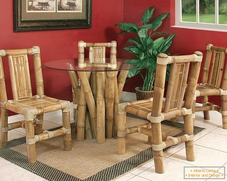 Table and chairs made of bamboo