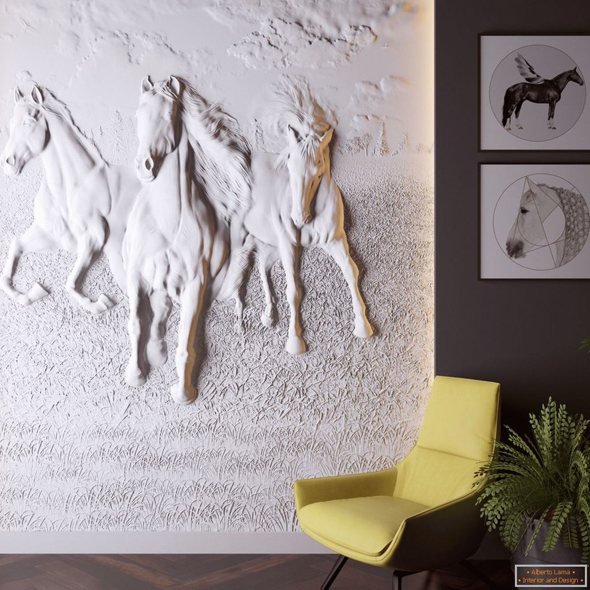 Bas-relief of three horses