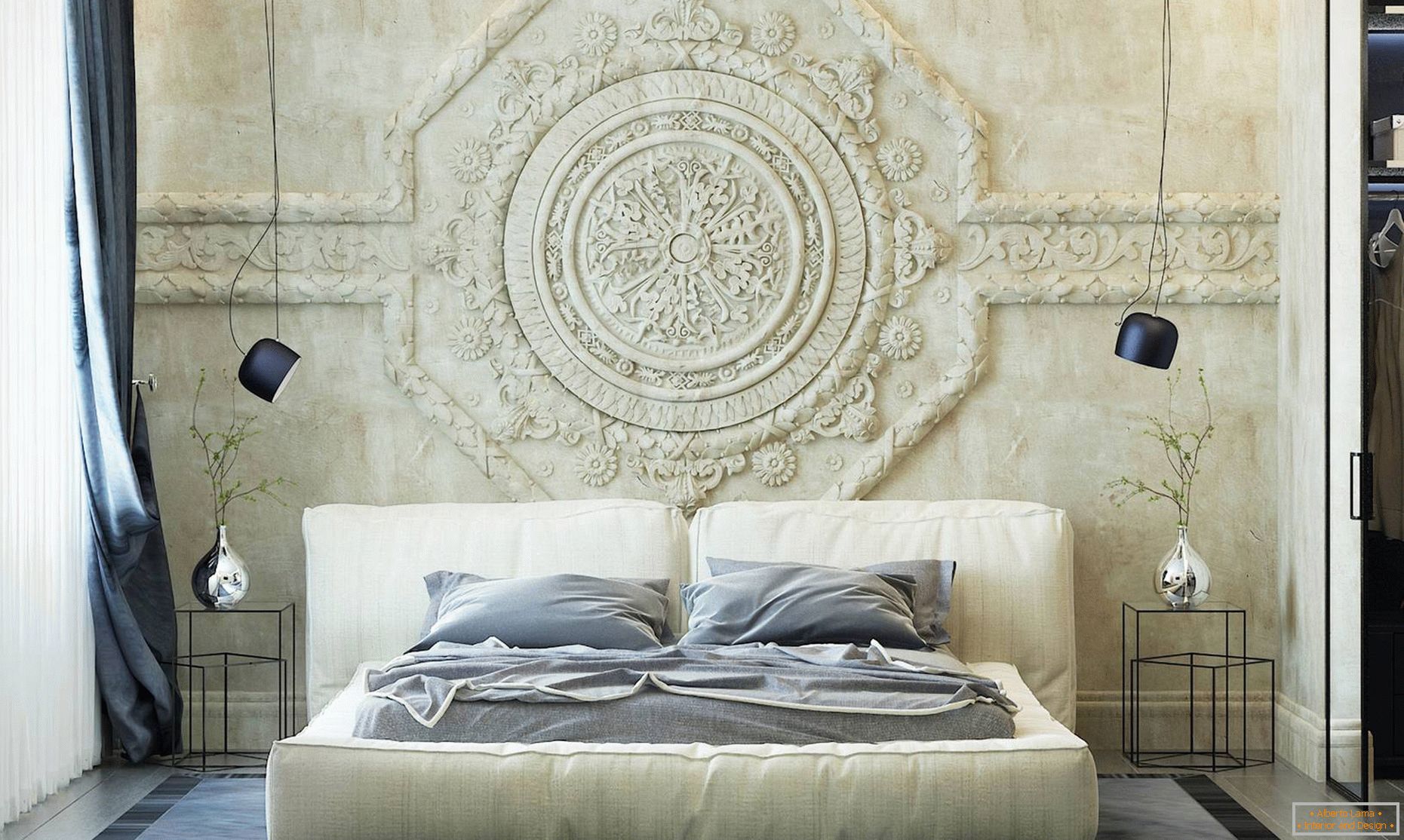 Bas-relief over a double bed
