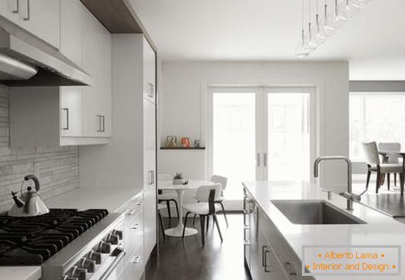 White gray kitchen - photo in the interior of a modern house