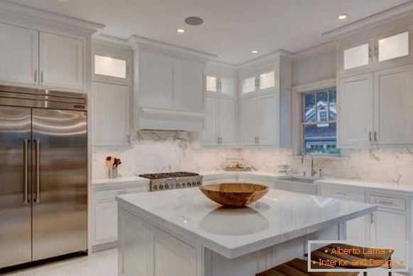 Kitchen in white colors - photo of white cabinets and countertops