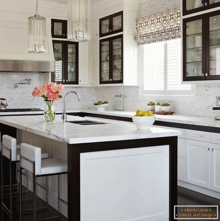 White kitchen with an island in the center