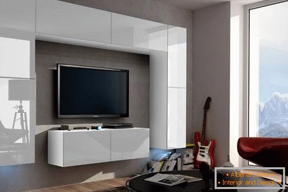 White glossy living room furniture на стенах