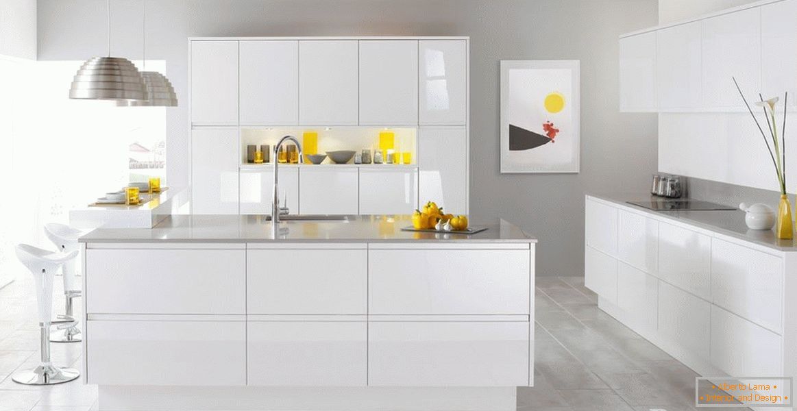 Kitchen interior with white furniture