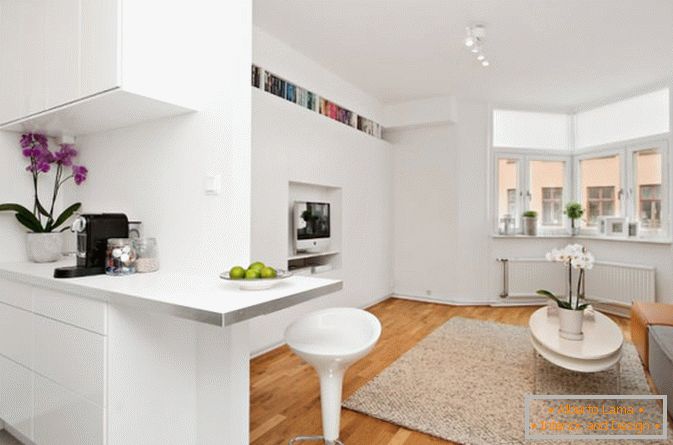 Interior of studio apartment in white color