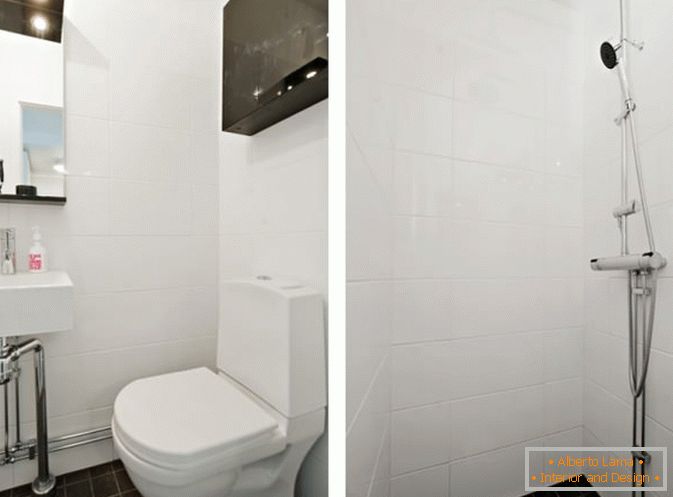 Bathroom studio apartment in white color