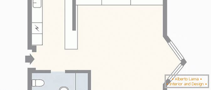The layout of the studio apartment в белом цвете