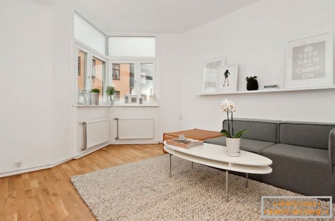 Living room studio apartment in white color