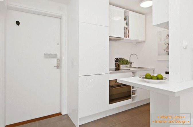 Kitchen studio apartment in white color